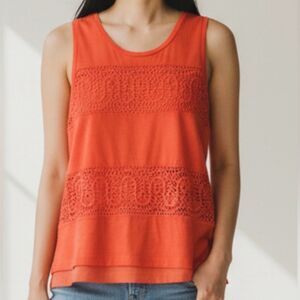 J. Crew Orange Lace Panel Tank Top Blouse M